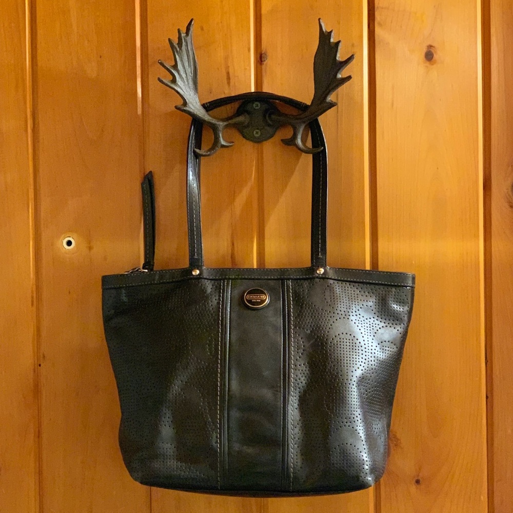 Coach Signature Stripe Perforated Carryall Handbag